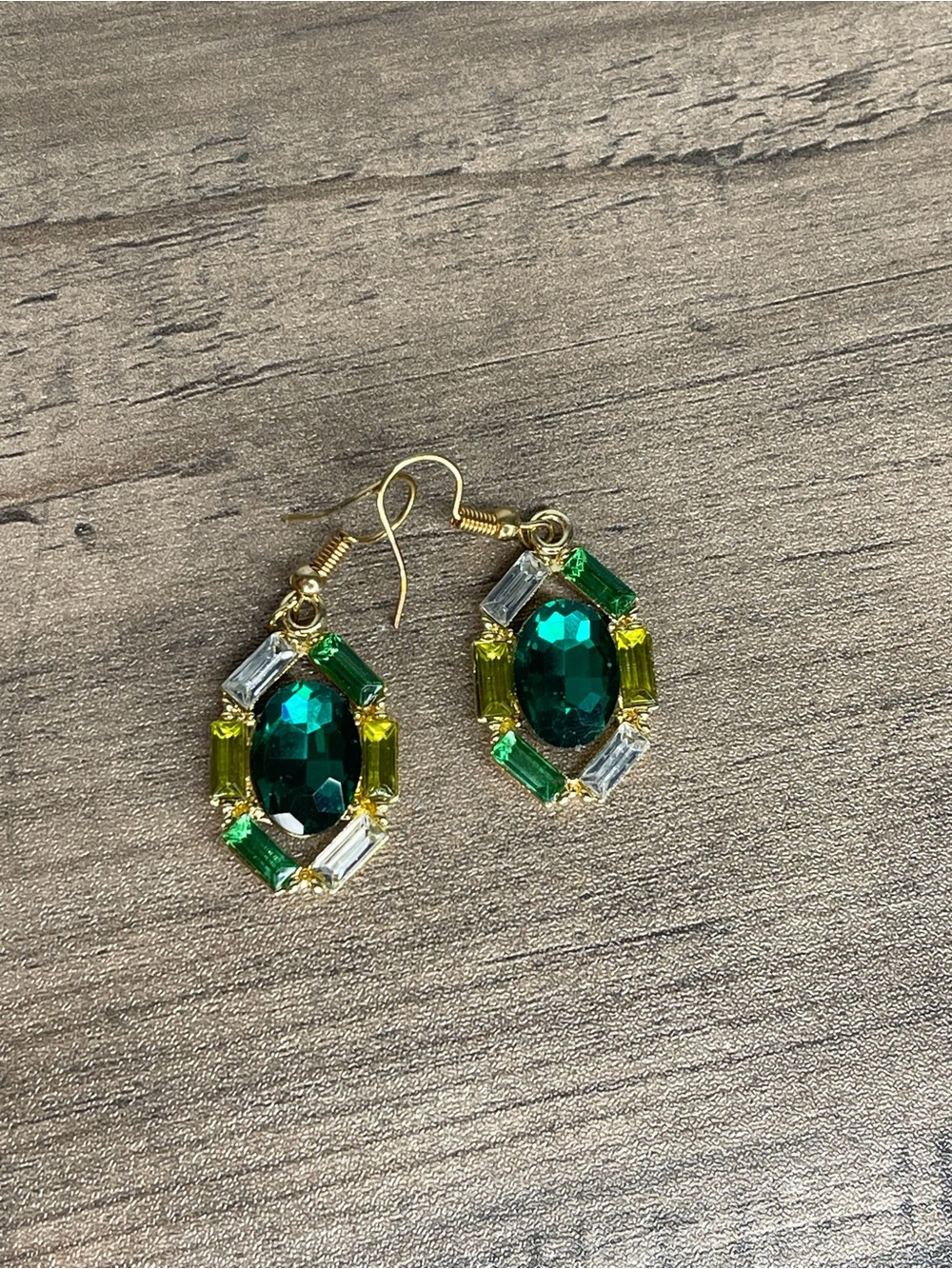 Gold-Tone Emerald Green Crystal Drop Earrings